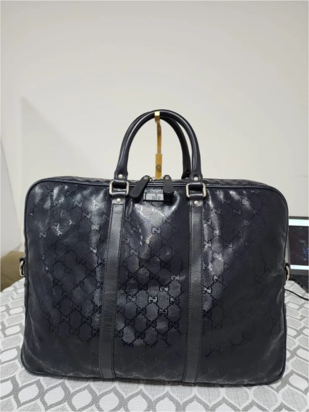 Authentic Gucci GG Imprimé Briefcase/Laptop Bag Navy Blue